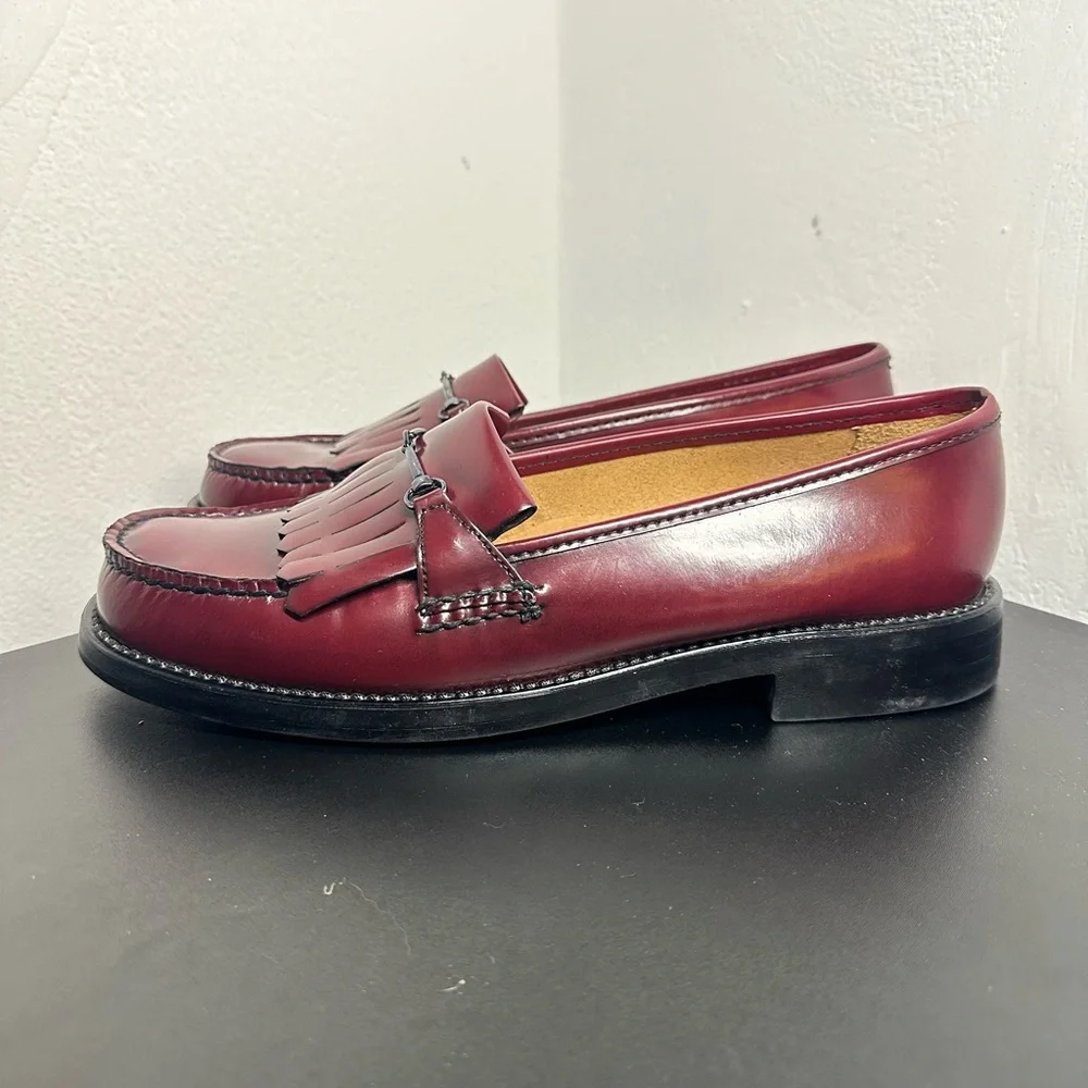 GH Bass & Co Weejuns Fringe Horsebit Loafers Dress Shoes Women’s 9.5 Burgundy - Picture 2 of 12